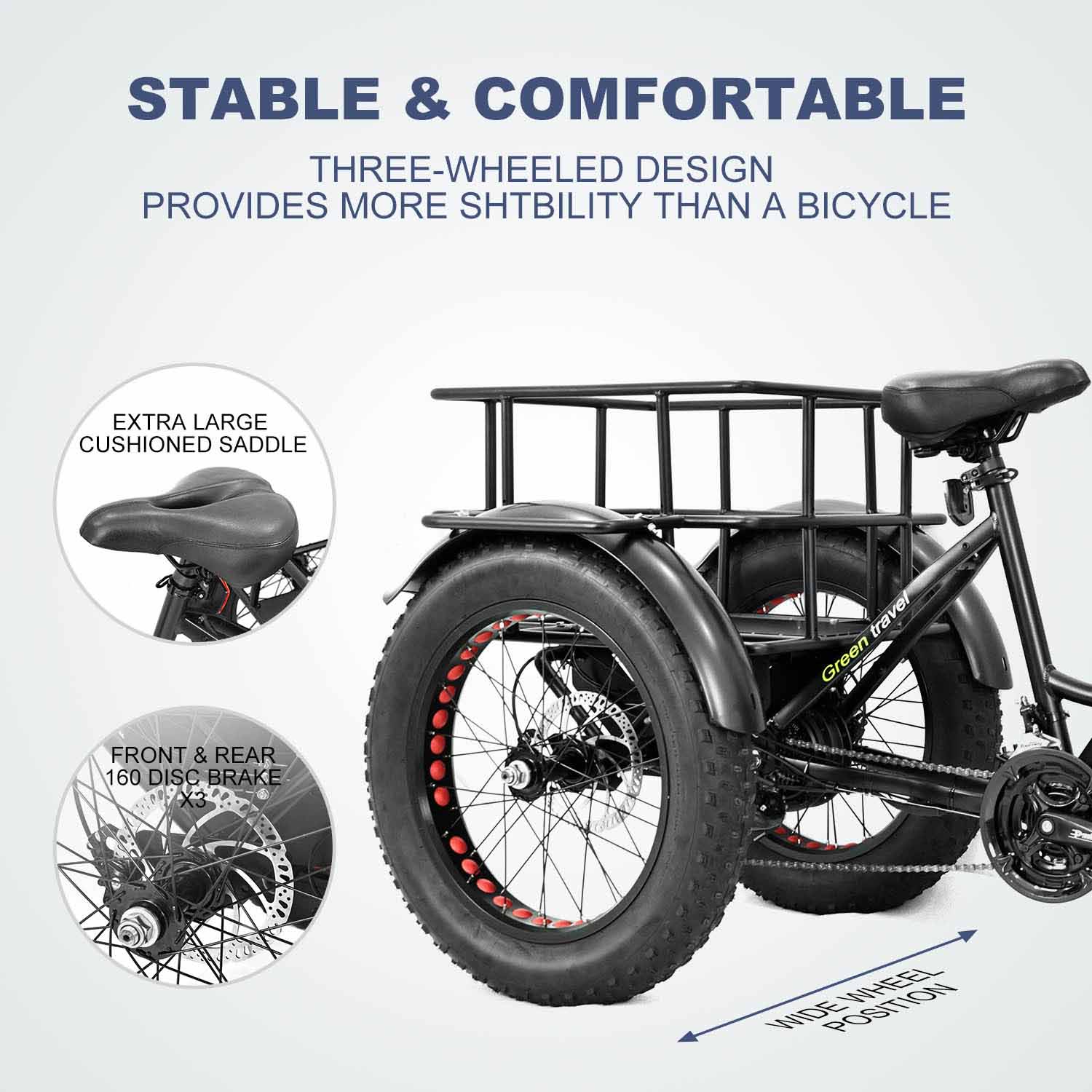 Elektrisches Dreirad 20 Zoll Grobreifen 3-Rad E-Bike