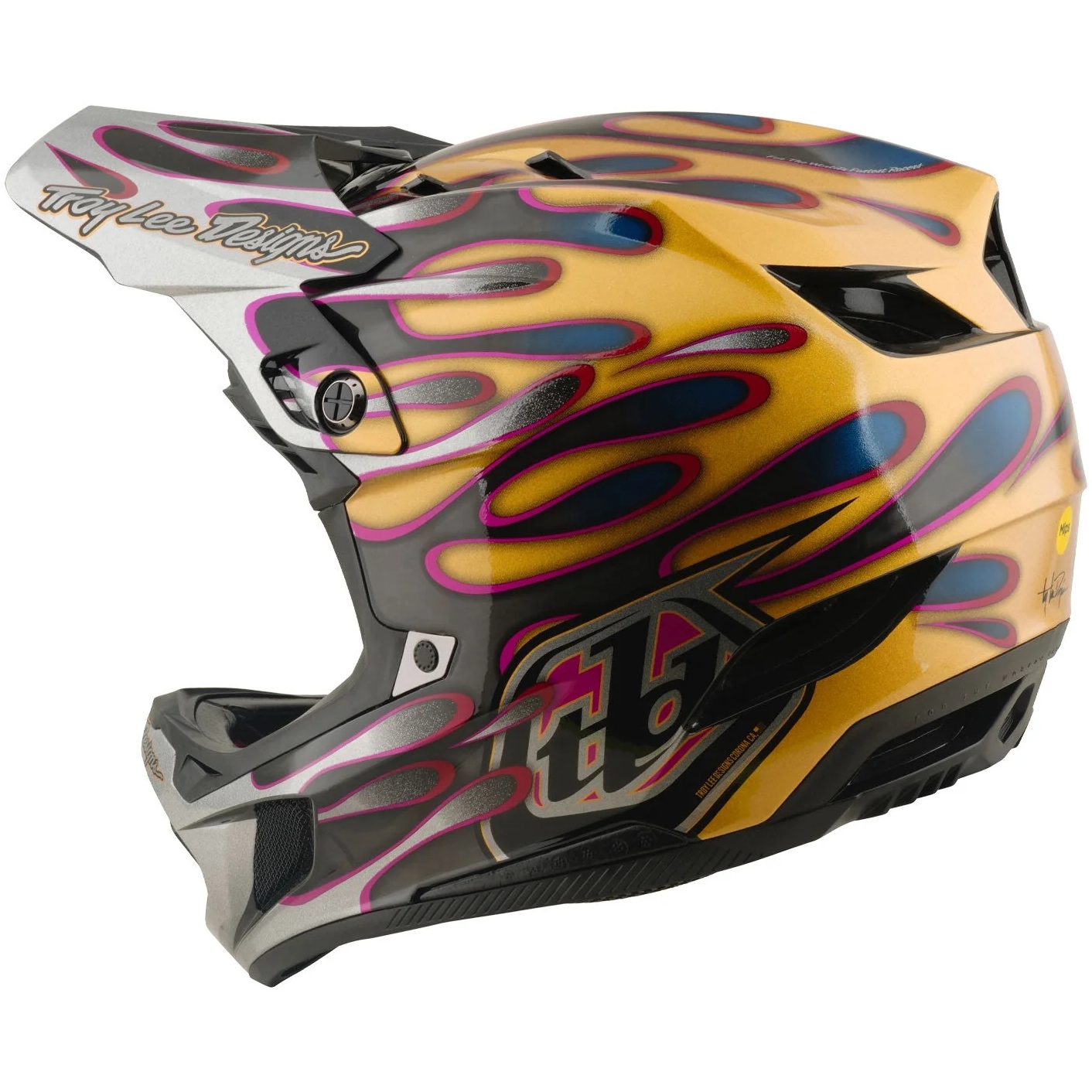 Troy Lee Designs D4 Carbon MIPS Helm - Overspray Gold/Black - Image 3